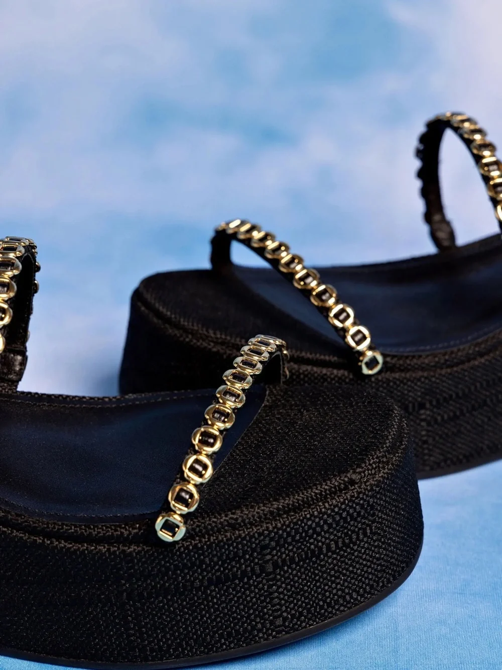 Larroude Platform Sandals with Gold Chain Trim